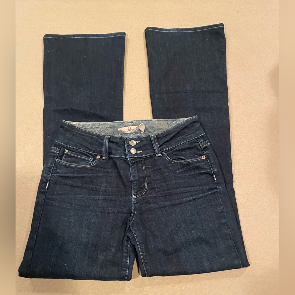 Paige Hidden Hills Flare Bootcut Dark Wash Jeans - Size 27 - Picture 2 of 13